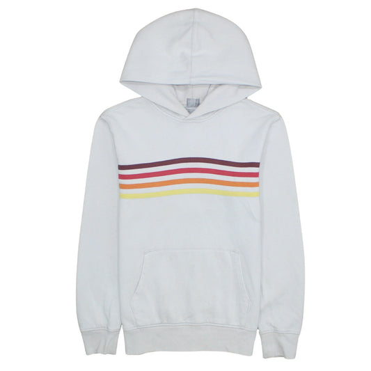 GAP Men's White Pullover Hoodie S Retro Rainbow Stripe Fleece Sweatshirt