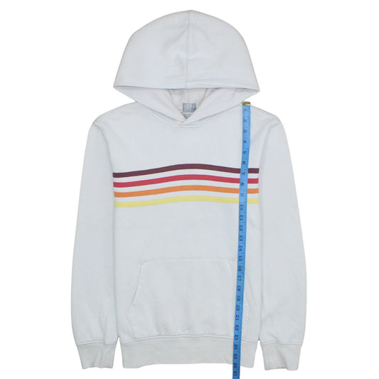 GAP Men's White Pullover Hoodie S Retro Rainbow Stripe Fleece Sweatshirt