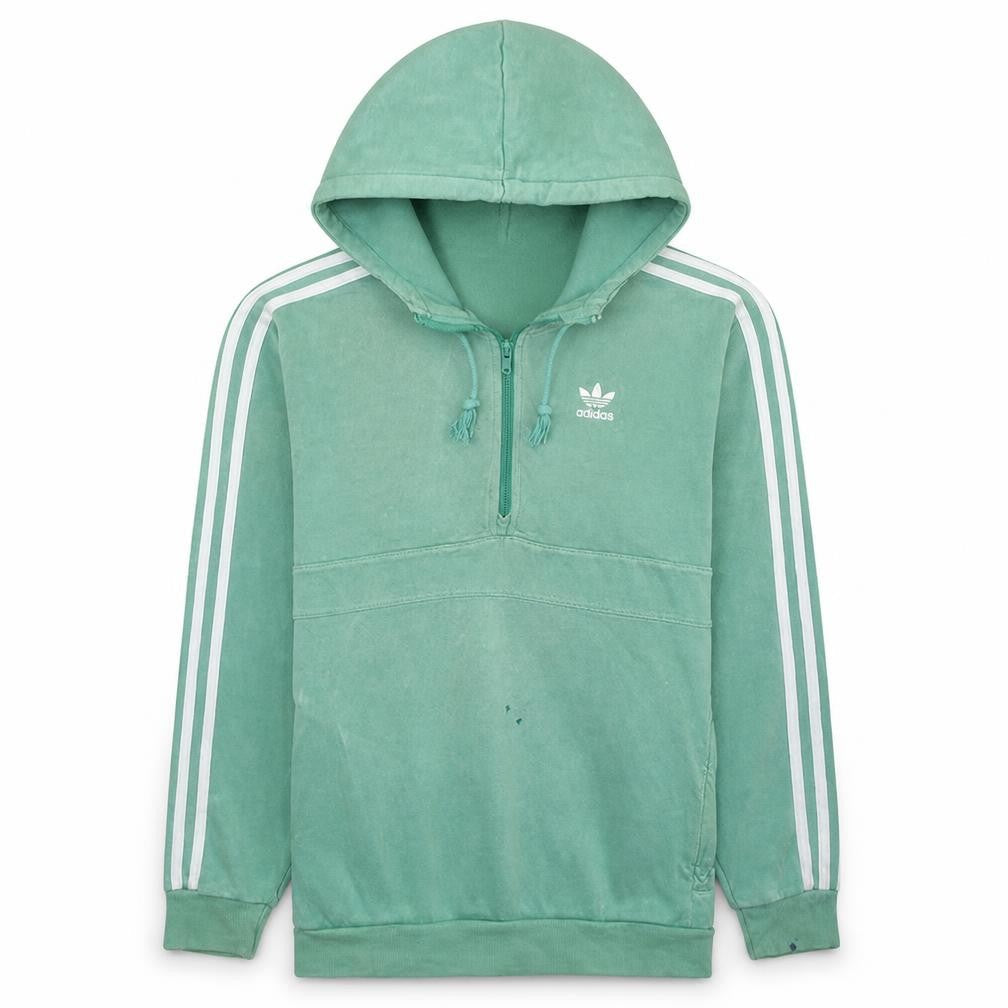 Front view of Adidas Men's Green 1/4 Zip Hoodie, size S, Sports Fleece