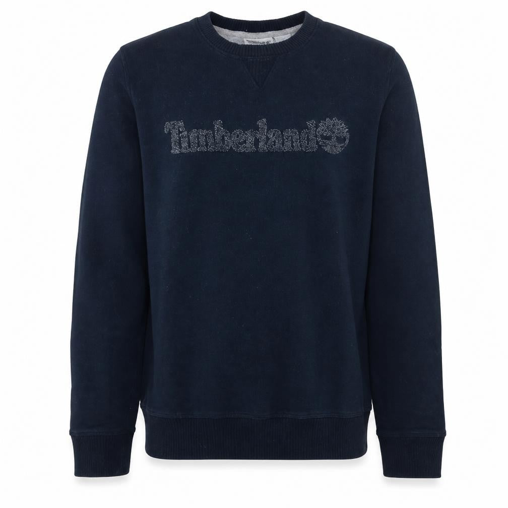 Timberland Men Navy Blue Crew Neck Logo Sweatshirt L Cotton Blend