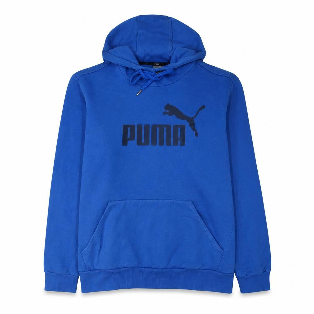 Front view of Puma Men's Blue Pullover Hoodie L Fleece Graphic Sportswear