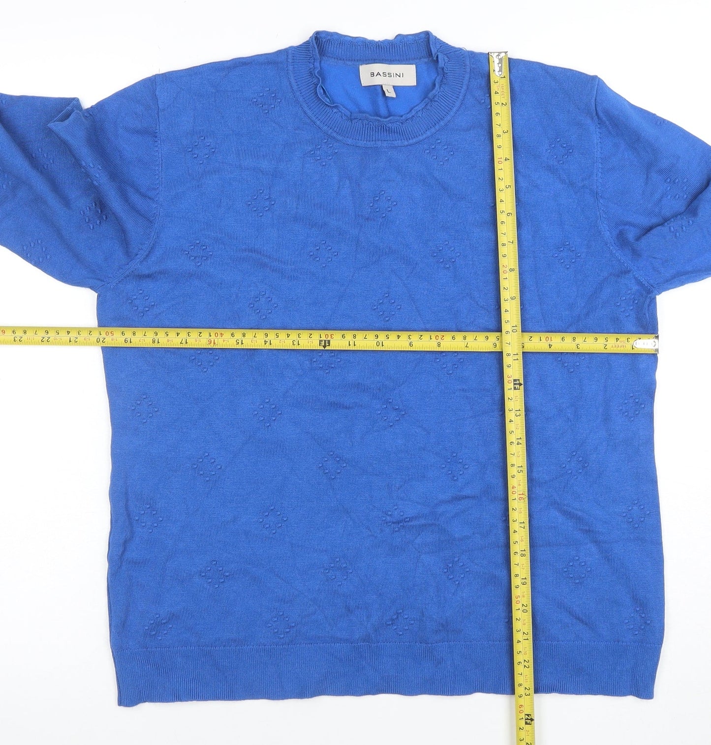 Bassini Women Blue Long Sleeve Crew Neck Pullover Jumper Size L