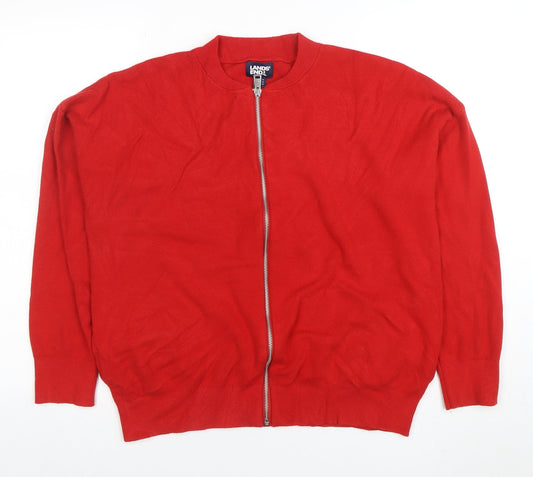 Lands' End Women's Red Full Zip Knit Jumper Size L