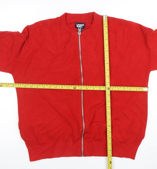 Lands' End Women's Red Full Zip Knit Jumper Size L