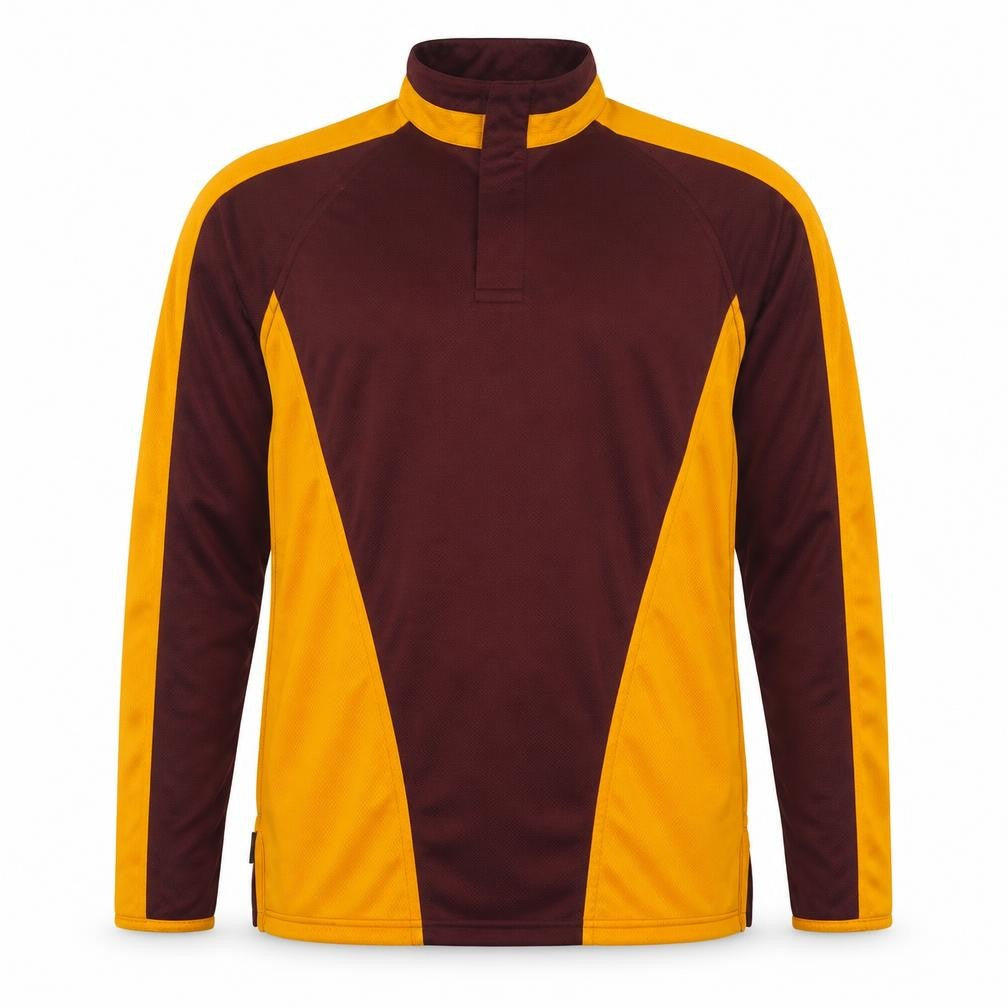 Falcon Men's Maroon and Gold Long Sleeve Polo Shirt Size S