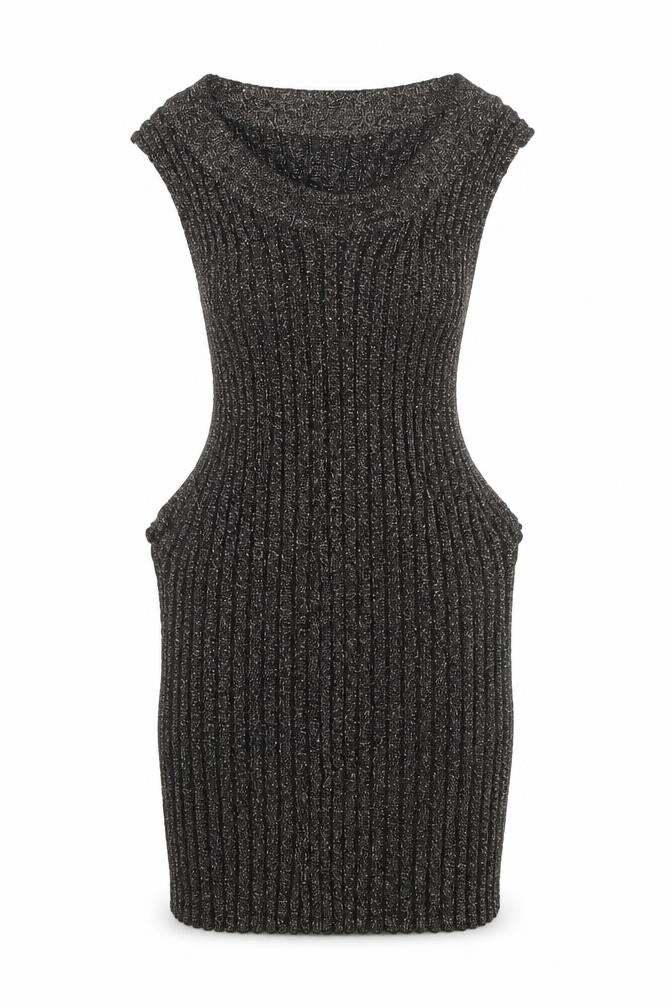 MNG Women's Black Metallic Ribbed Halter Camisole Top Size M