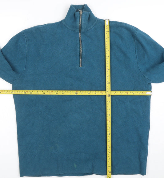 ASOS Mens Blue 1/2 Zip High Neck Cotton Sweater Size L