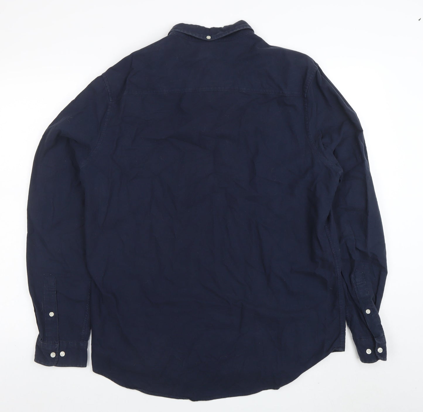 Next Men's Blue Long Sleeve Cotton Button-Down Shirt Size L