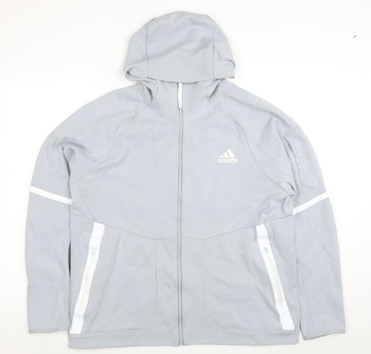Adidas Men's Grey Full Zip Hoodie XL Sportswear Classic Fit