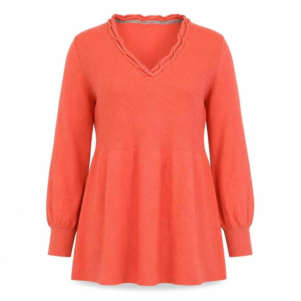 Debenhams Women’s Orange Cotton Knit Tunic Top Size 12 V-Neck Belted