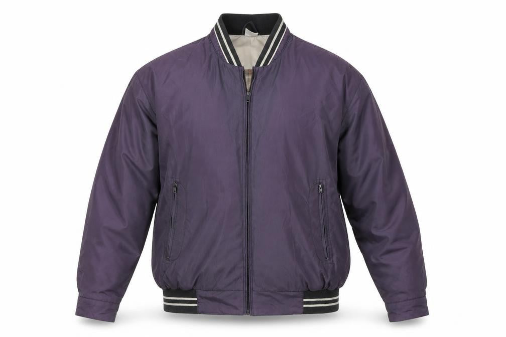 MAN Men's Purple Bomber Jacket Size L Zip Up Casual Varsity Style