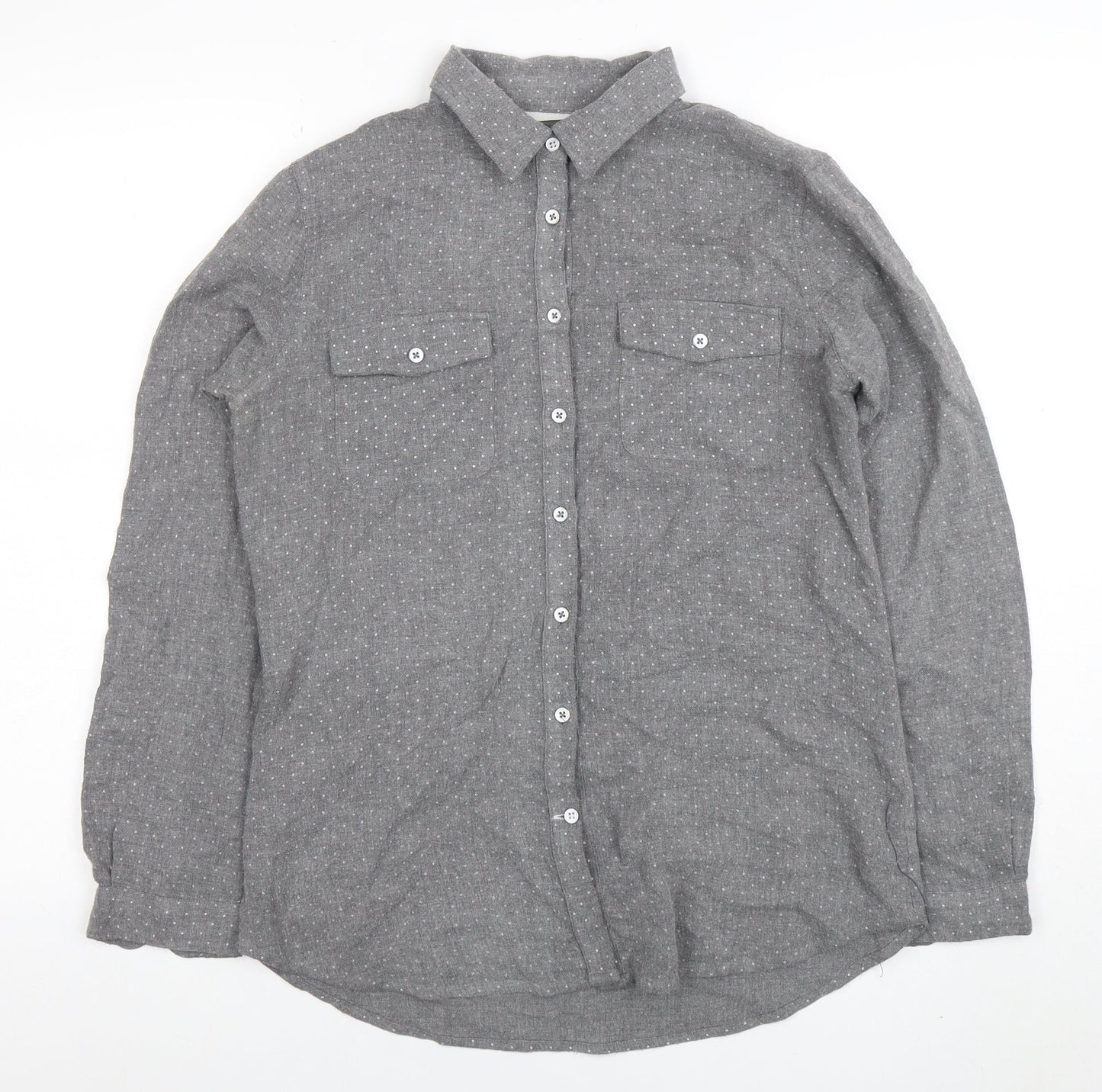 Crew Clothing Co. Womens Grey Polka Dot Button-Up Shirt Size 10