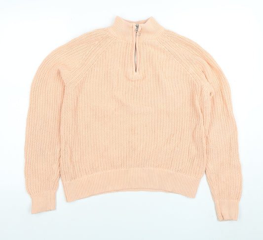 Lands' End Women's Pink Cotton 1/4 Zip High Neck Jumper Size S