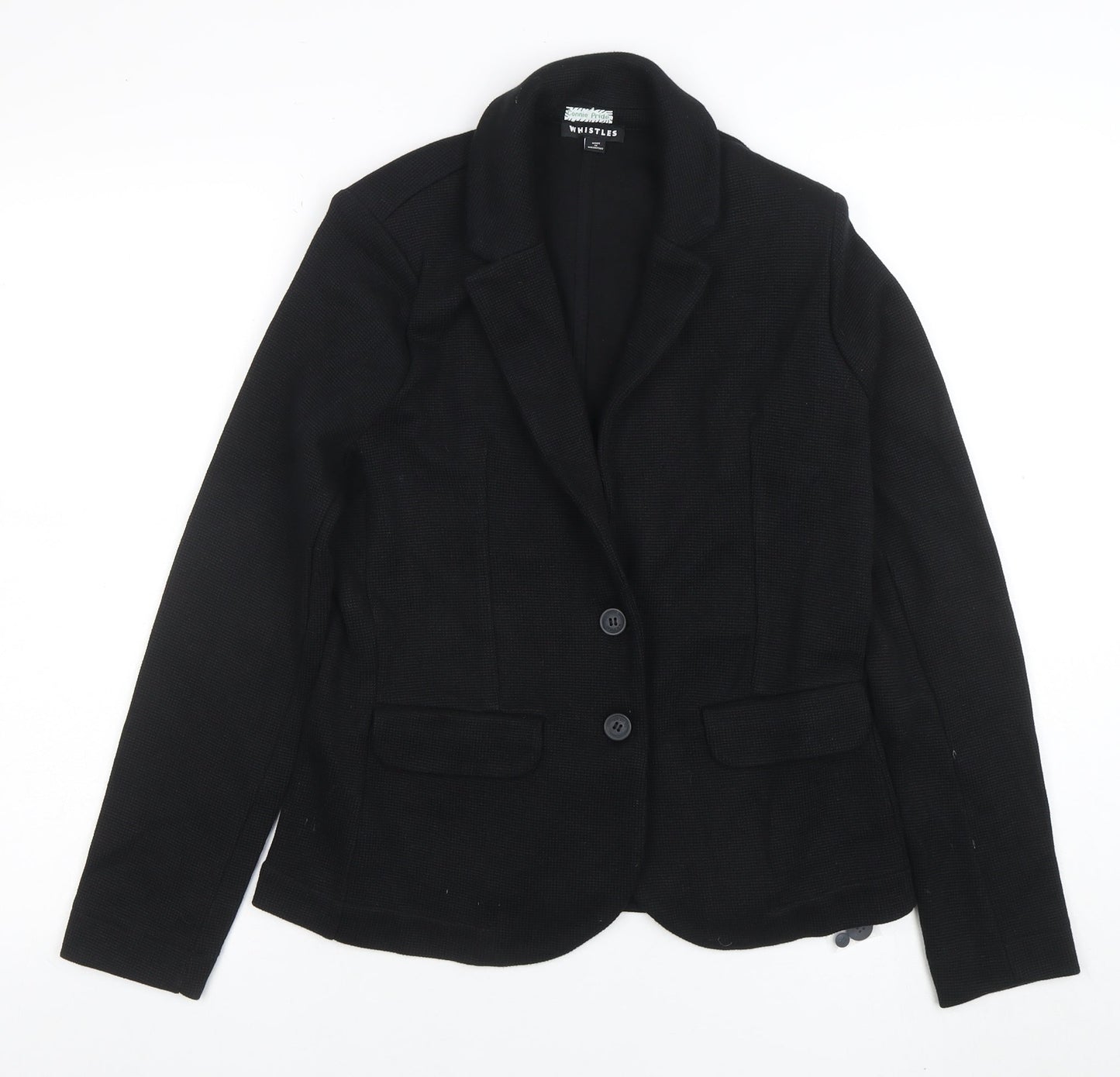Whistles Women's Black Cotton Two-Button Blazer UK 8 Classic Fit