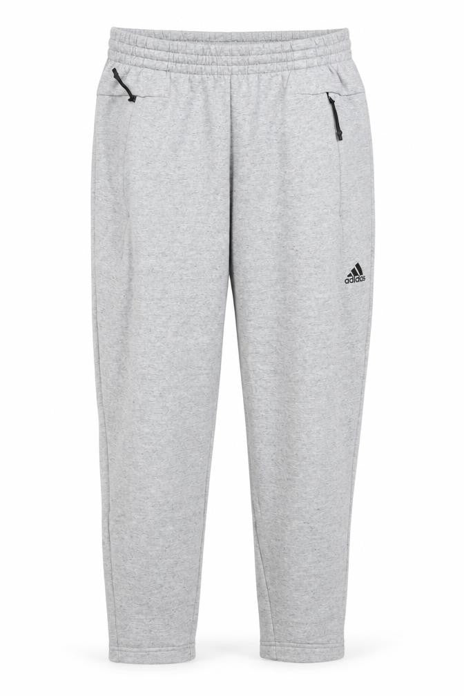 Front view of Adidas men’s grey sweatpants s regular fit fleece activewear trousers