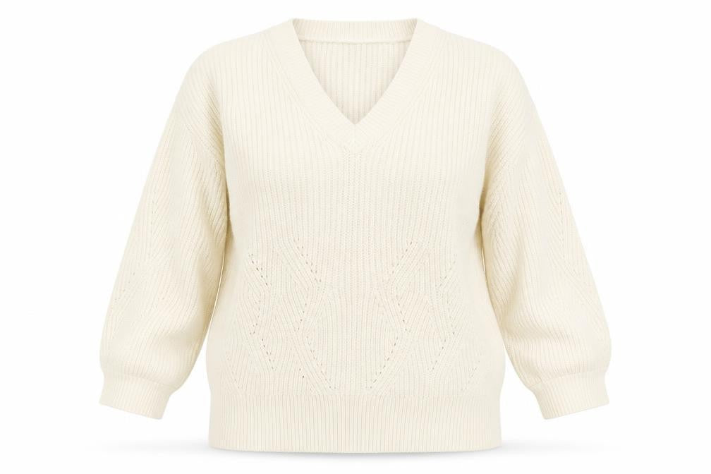 Marks and Spencer Women's Ivory V-Neck Cable-Knit Jumper Size S