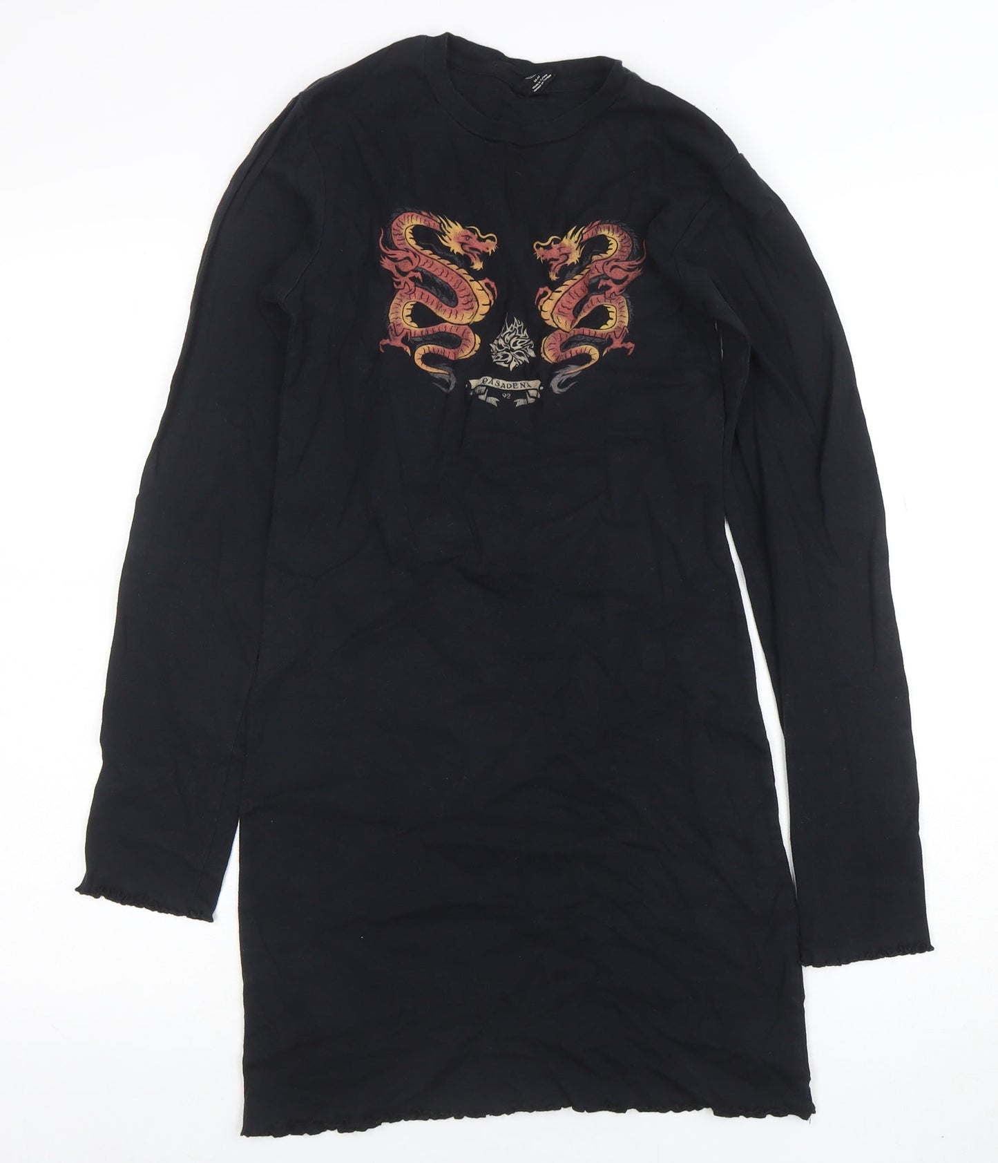 Urban Outfitters Women's Black Dragon Print Long Sleeve T-Shirt Dress M