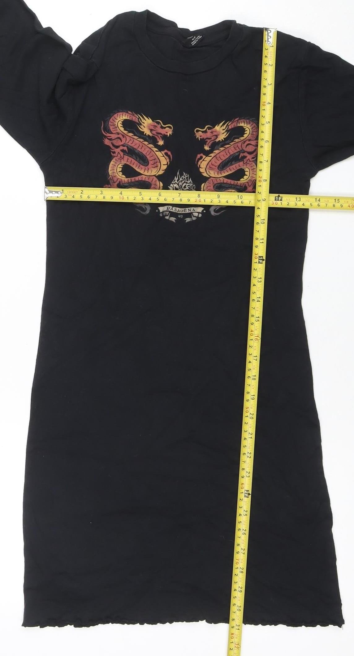 Urban Outfitters Women's Black Dragon Print Long Sleeve T-Shirt Dress M