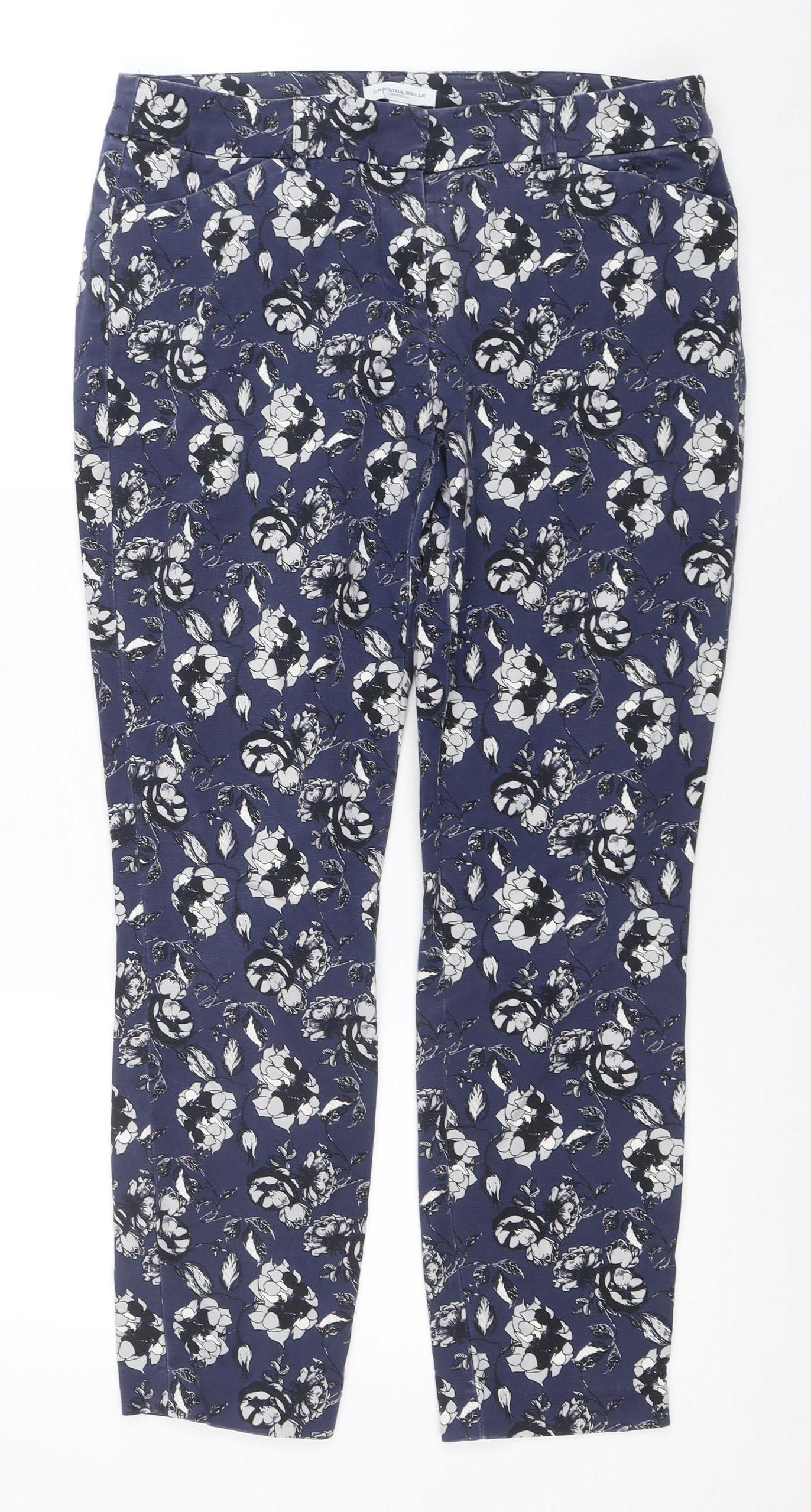 Carolina Belle Women Blue Floral Straight Trousers Size 10