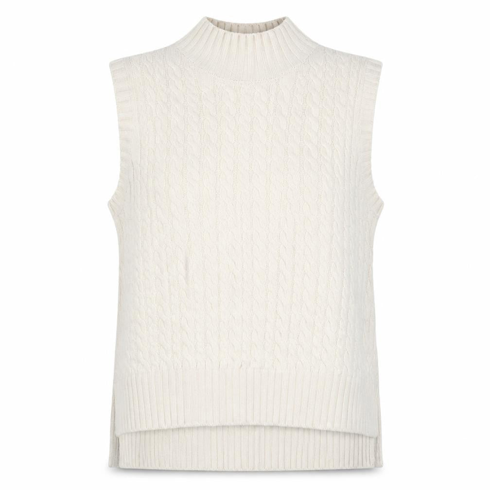 French Connection Womens Ivory Cable-Knit Wool Sleeveless Mock Neck Vest XL
