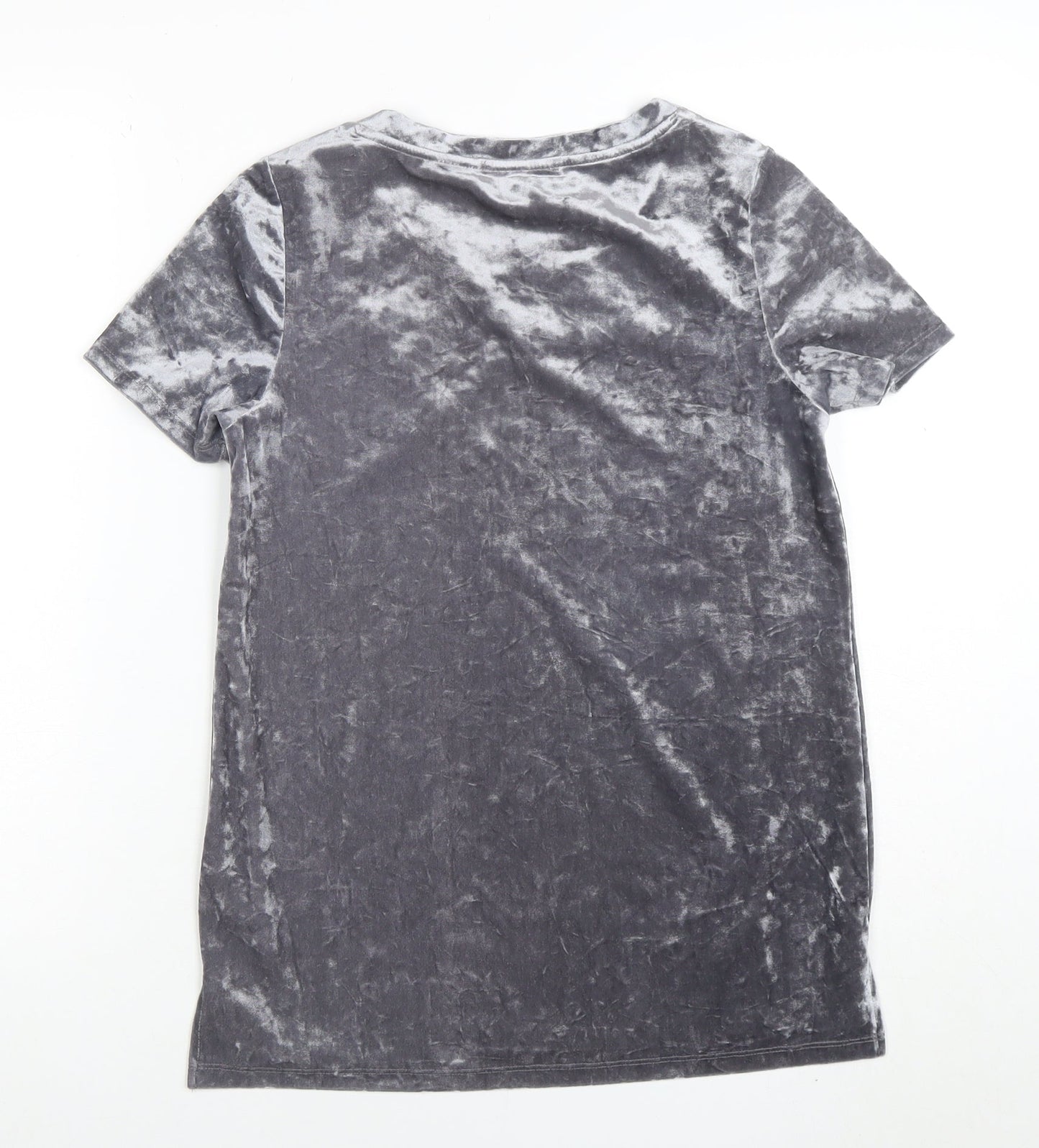 Oasis Womens Grey Velvet Short Sleeve T-Shirt XS