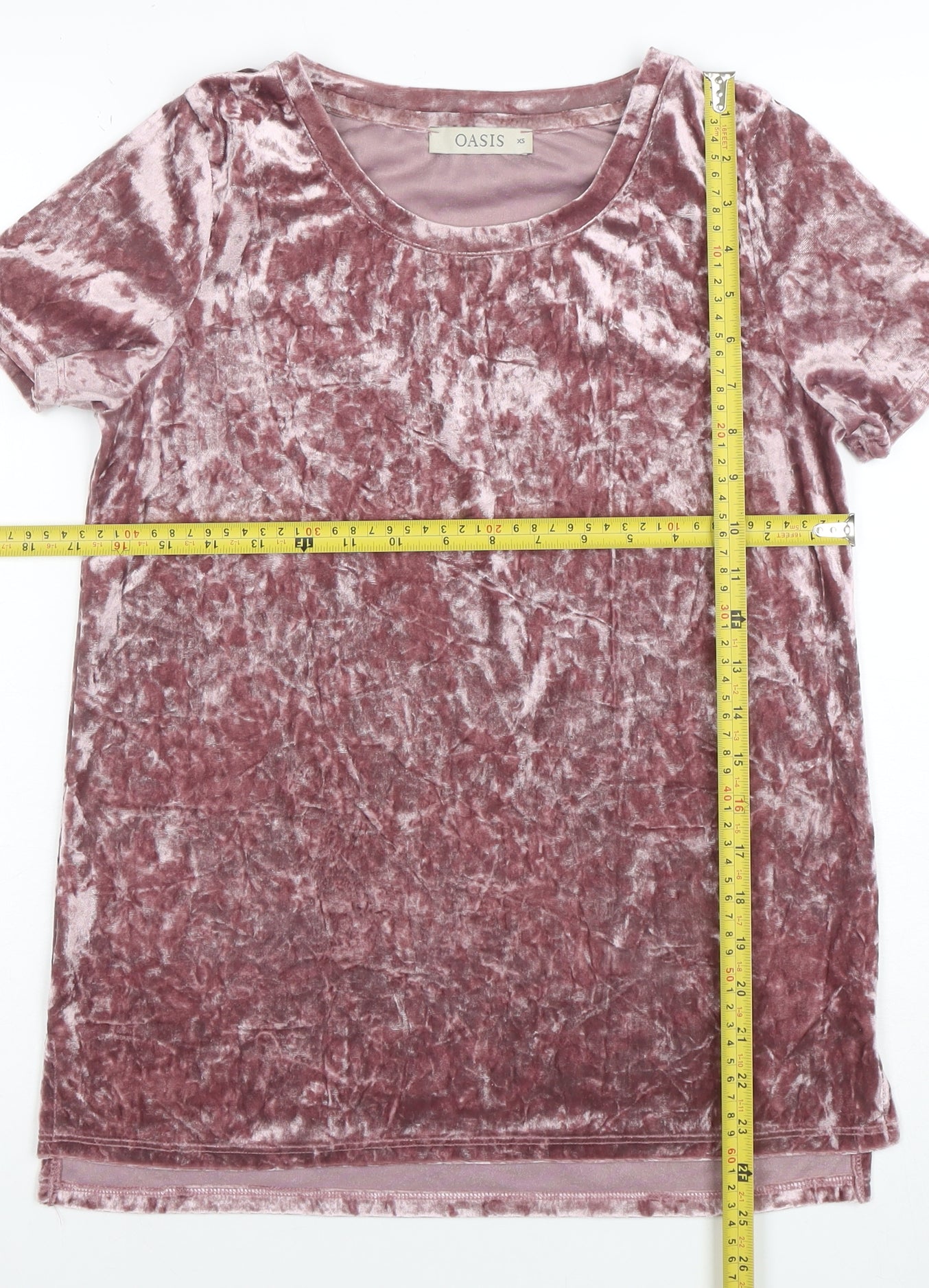 Oasis Womens Pink Velvet Short Sleeve T-Shirt XS