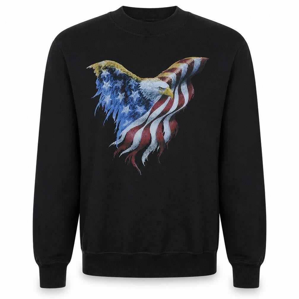 Gildan Men's Black Patriotic Eagle Flag Graphic Pullover Sweatshirt L