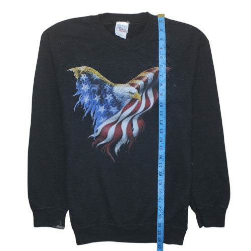 Gildan Men's Black Patriotic Eagle Flag Graphic Pullover Sweatshirt L