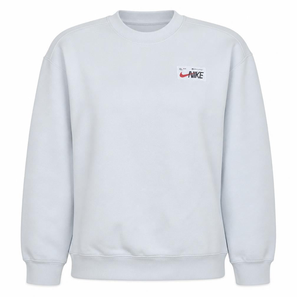 Nike Women White Cotton Crew Neck Sweatshirt L Logo Print