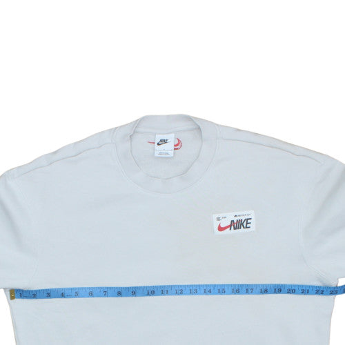 Nike Women White Cotton Crew Neck Sweatshirt L Logo Print
