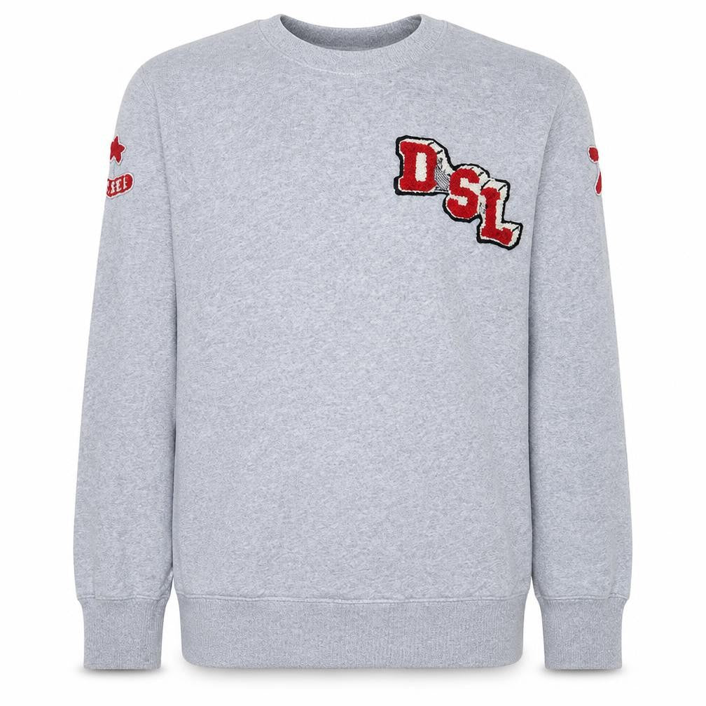Diesel Men's Grey L Crew Neck Embroidered Logo Pullover Sweatshirt