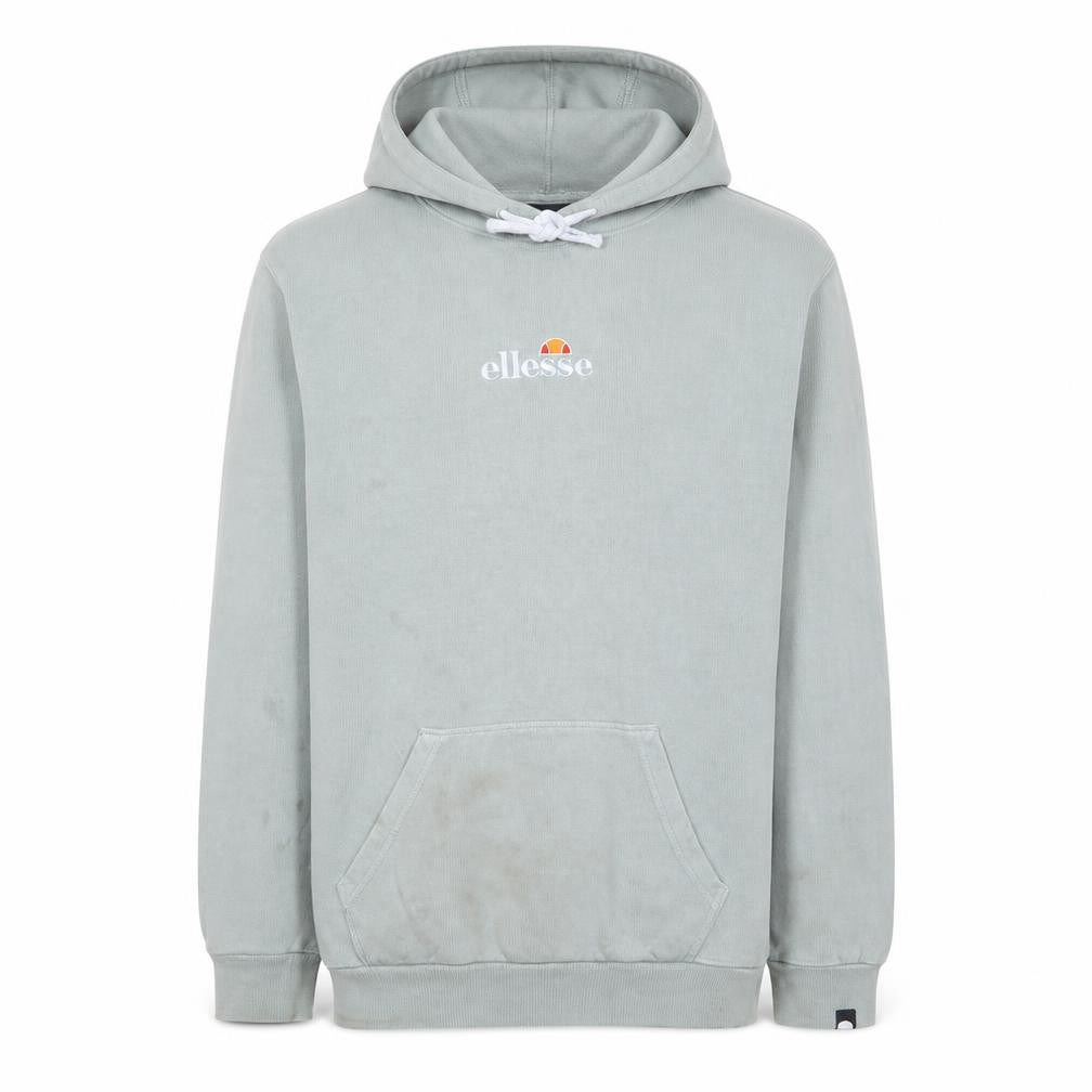 Front view of Ellesse Men's Grey Pullover Hoodie, size M, Regular Fit Cotton