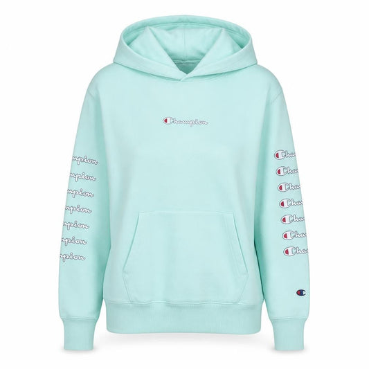 Champion Women's Mint Green Pullover Hoodie Small Cotton Logo Sleeve
