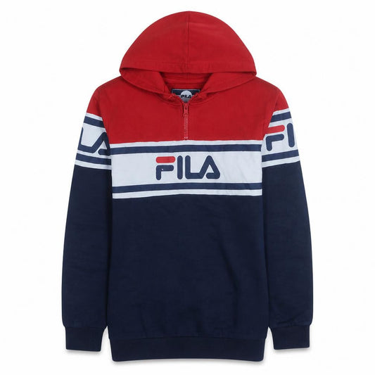 Fila Boys Red Blue Half Zip Hoodie 13-15 Years Cotton Blend