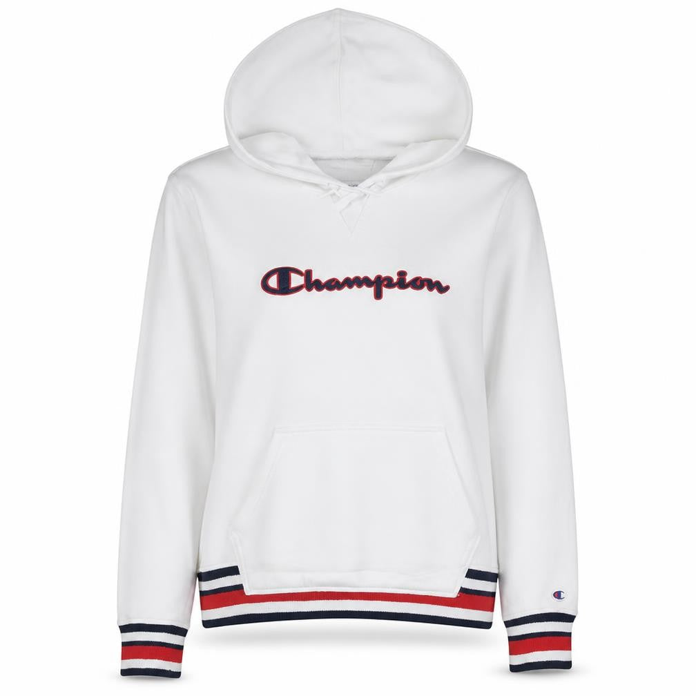 Champion Womens White Large Pullover Hoodie with Logo Embroidery