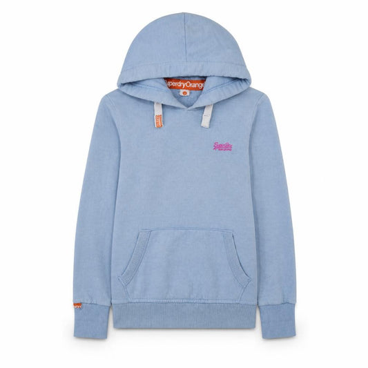 Superdry Women Blue Pullover Hoodie Large Cotton Blend Casual
