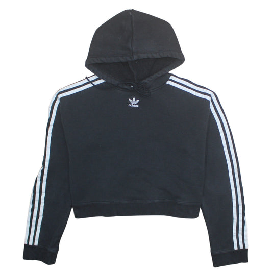 Adidas Women Black Hooded Pullover Hoodie Size 8 Trefoil Logo