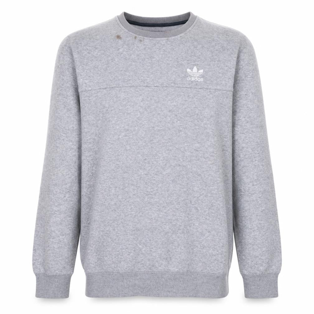 Front view of Adidas Men's Grey Crew Neck Pullover Sweatshirt, size M