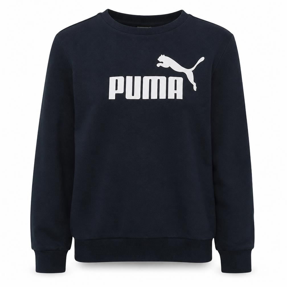 Front view of Puma women’s black xs pullover sweatshirt crew neck logo cotton blend