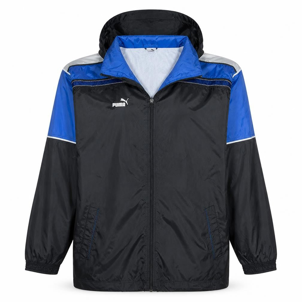 Front view of Puma Men's Blue L Windbreaker Hooded Sports Jacket