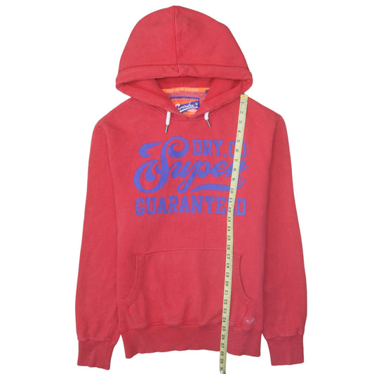 Superdry Mens Red Pullover Hoodie L Graphic Logo Fleece Sweatshirt