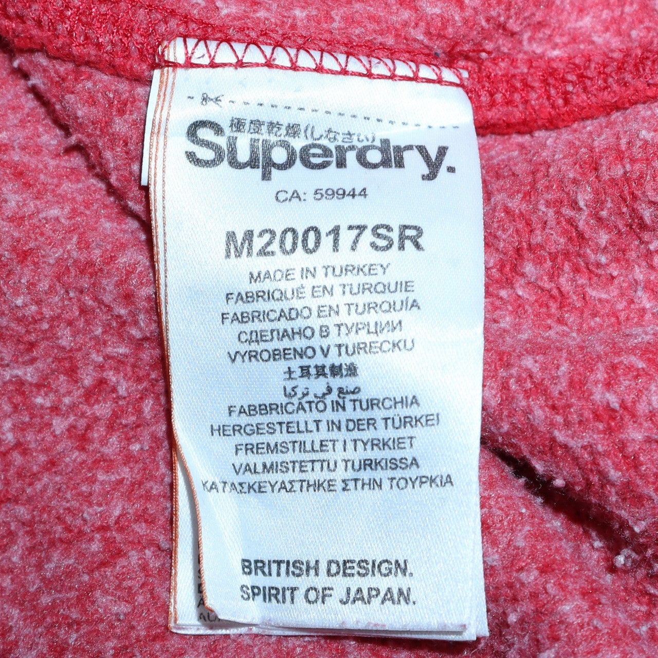 Superdry Mens Red Pullover Hoodie L Graphic Logo Fleece Sweatshirt