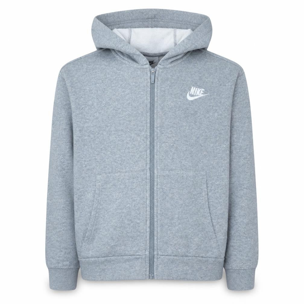 Front view of Nike boys’ grey full zip hoodie xl 156-166cm cotton blend fleece