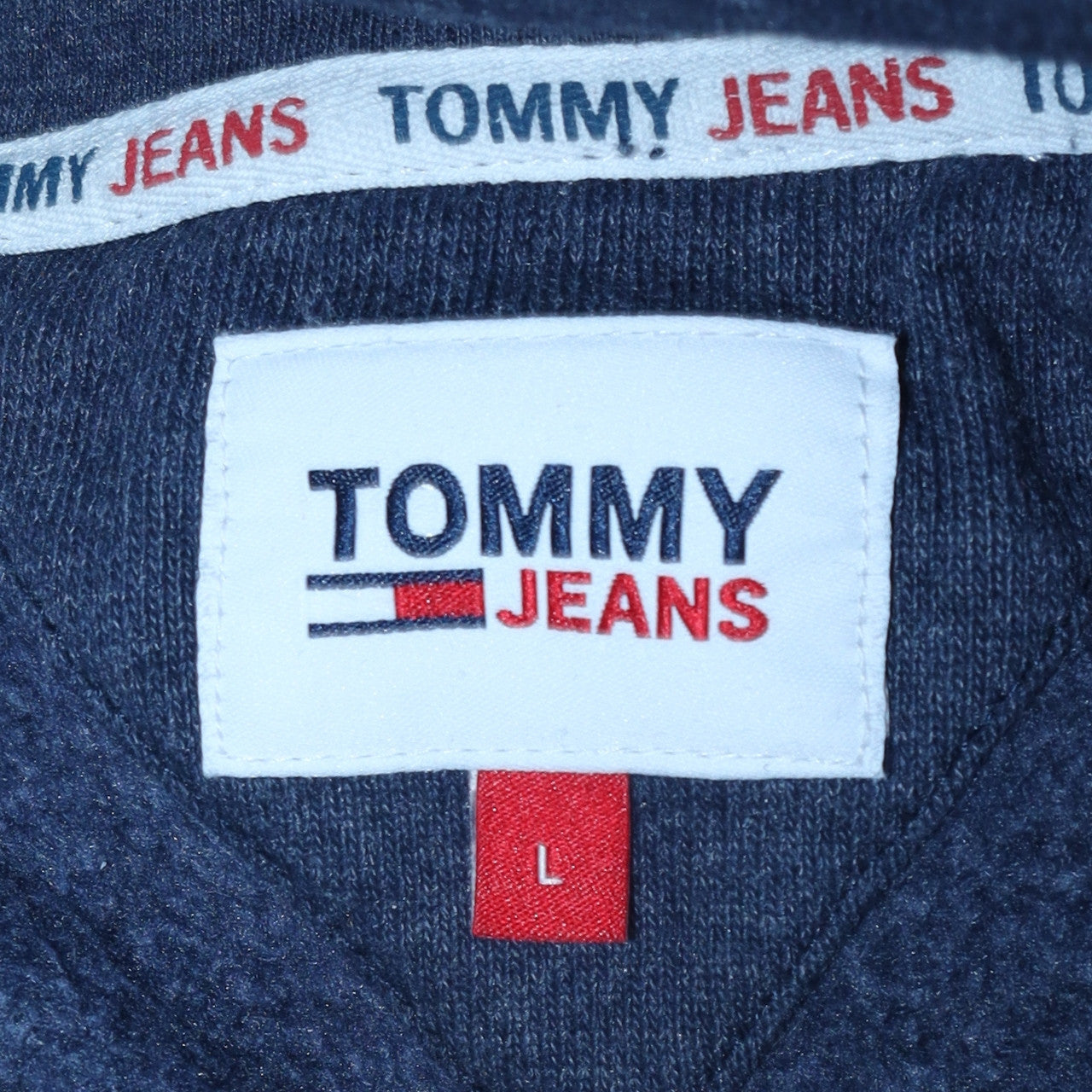 Tommy Jeans Men's Blue Pullover Hoodie L Logo Cotton Blend