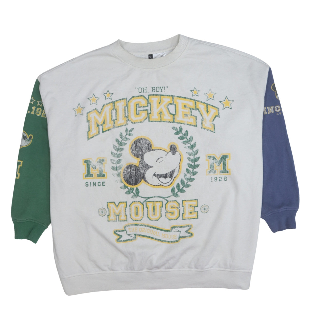 H&M Disney Mickey Mouse White Colourblock Sweatshirt Women 16 Relaxed Fit