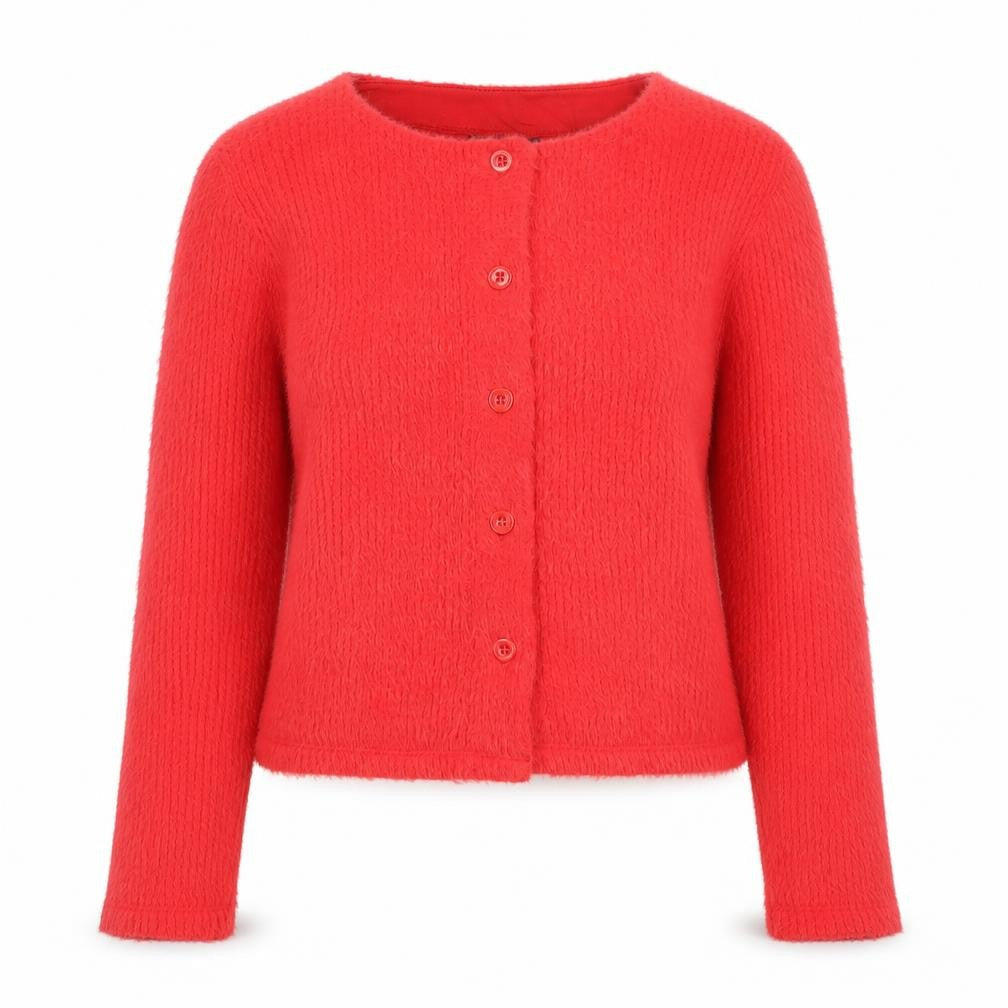 Front view of ASOS DESIGN Women Red S Crew Neck Button Cardigan