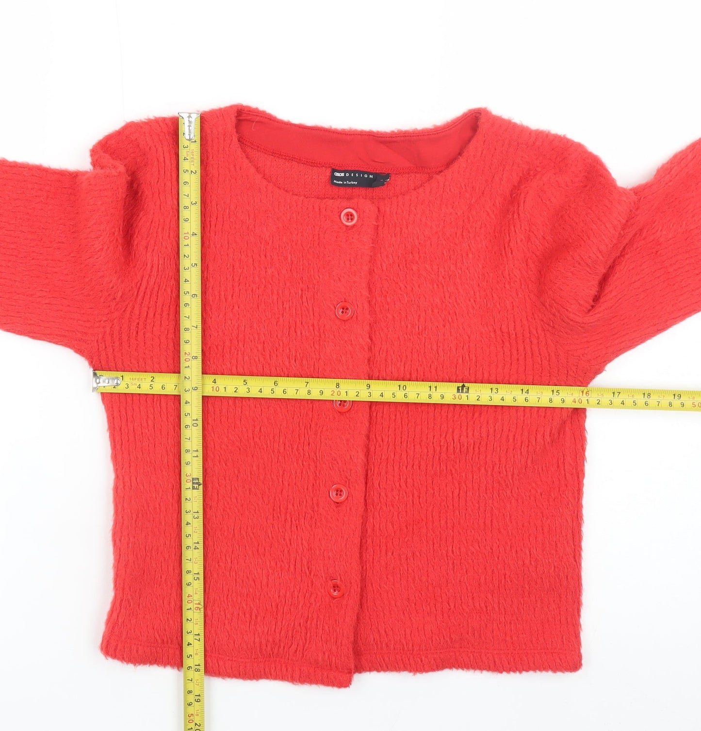 ASOS DESIGN Women Red S Crew Neck Button Cardigan