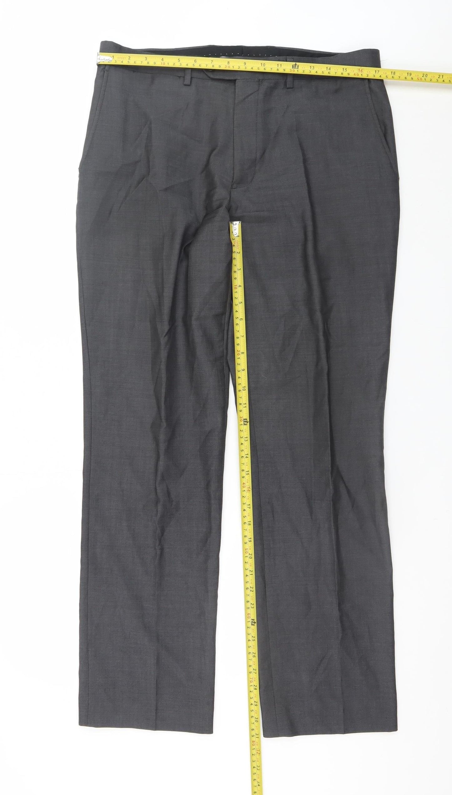 Next Men's Grey Wool Dress Pants Trousers 34W 31L Classic Fit