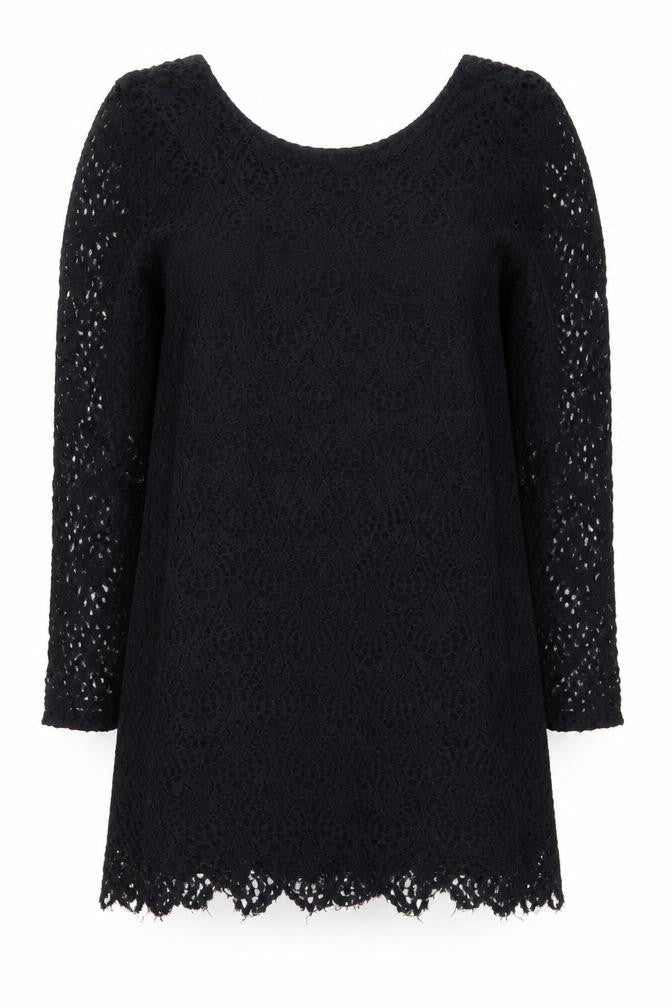 Moss Copenhagen Women Black Lace Shift Dress Size L 3/4 Sleeve