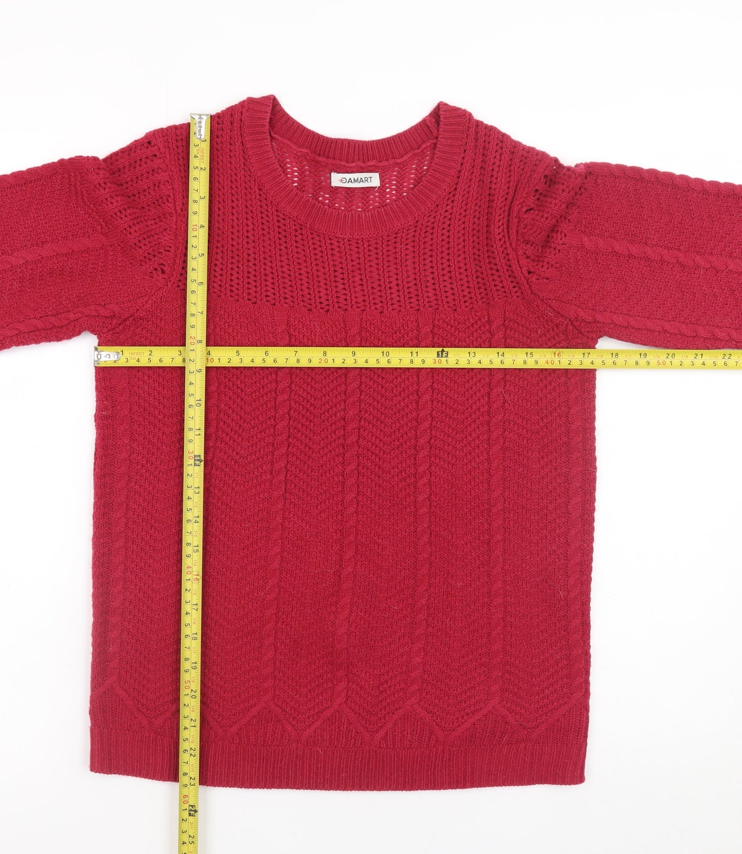 Damart Women's Red Cable-Knit Pullover Jumper Size L Classic Fit
